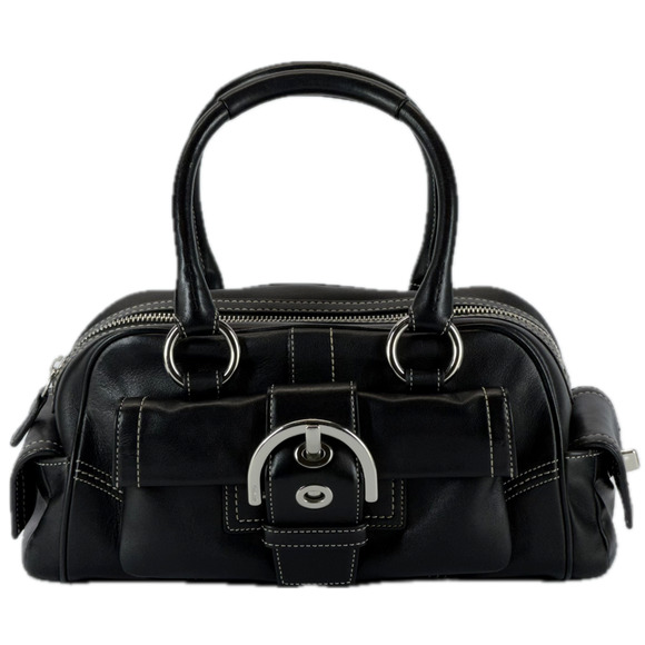 Coach Soho Leather Mini Boston Black Bag 8A10 Bowling Tote Satchel Handbag Y2K - Picture 1 of 16